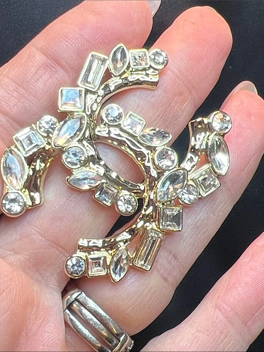 Gold-Tone Double C Rhinestone Brooch